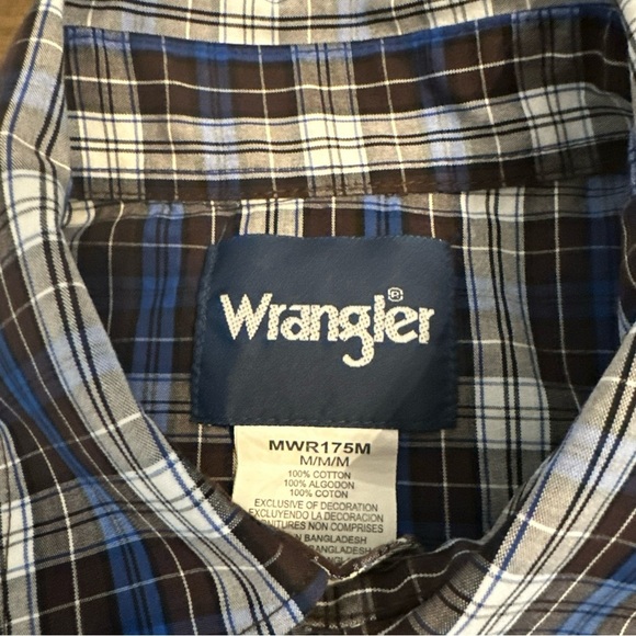 Wrangler Mens Shirt Size Medium Blue Plaid Pearl Snap Button Up Relaxed Western - Picture 14 of 14